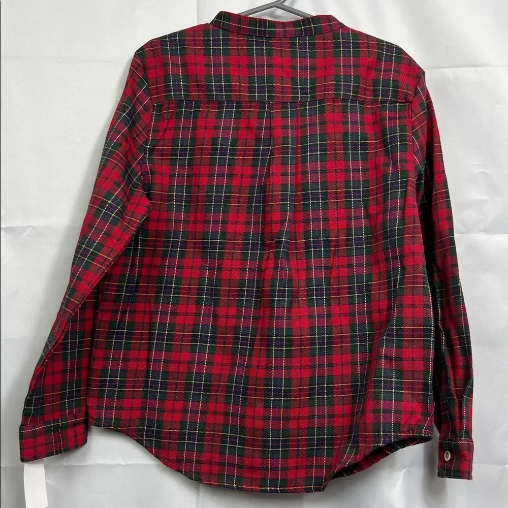 Edgehill collection Red tartan Plaid mandarin collar long sleeve shirt NWT